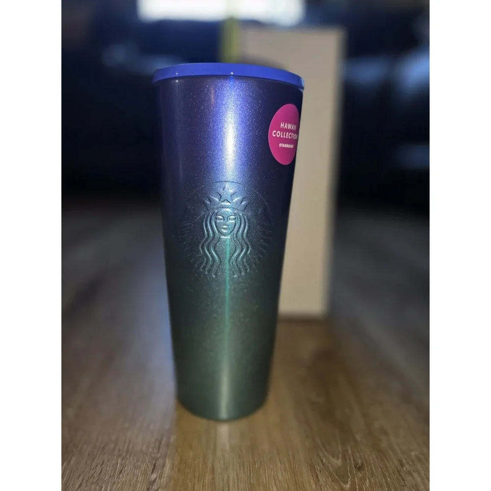 NEW Starbucks Hawaii Collection 24oz Stainless Steel Blue Ombre Shimmer Cold Cup